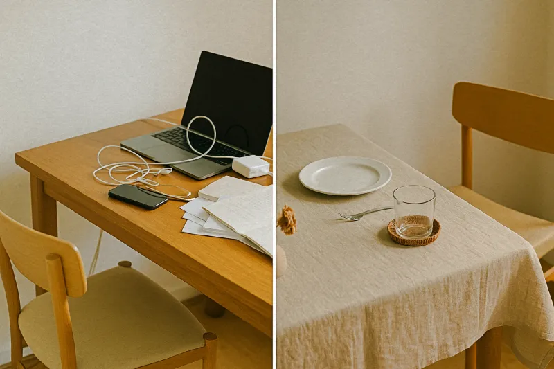 자취방 테이블 꾸미기 Before & After 비교 이미지