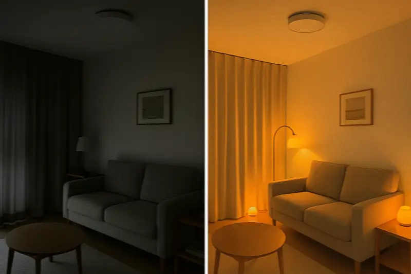 조명 인테리어 - 채광 없는 원룸 Before After, dark room before after lighting