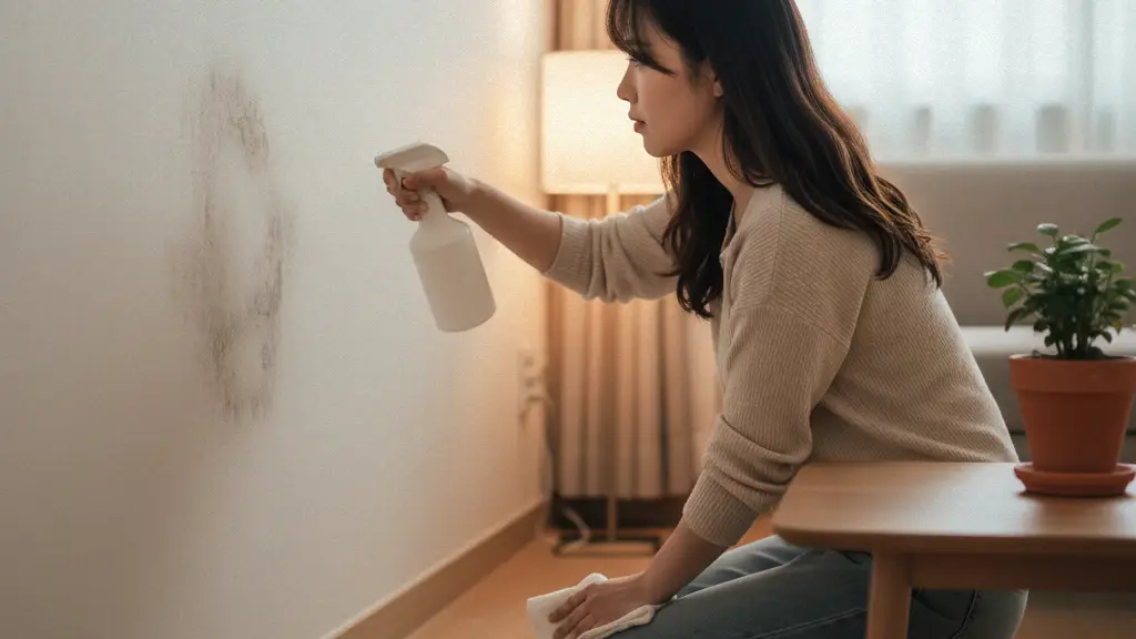 셀프 벽지 인테리어 - 곰팡이 벽지 제거 장면, Mold cleaning wallpaper