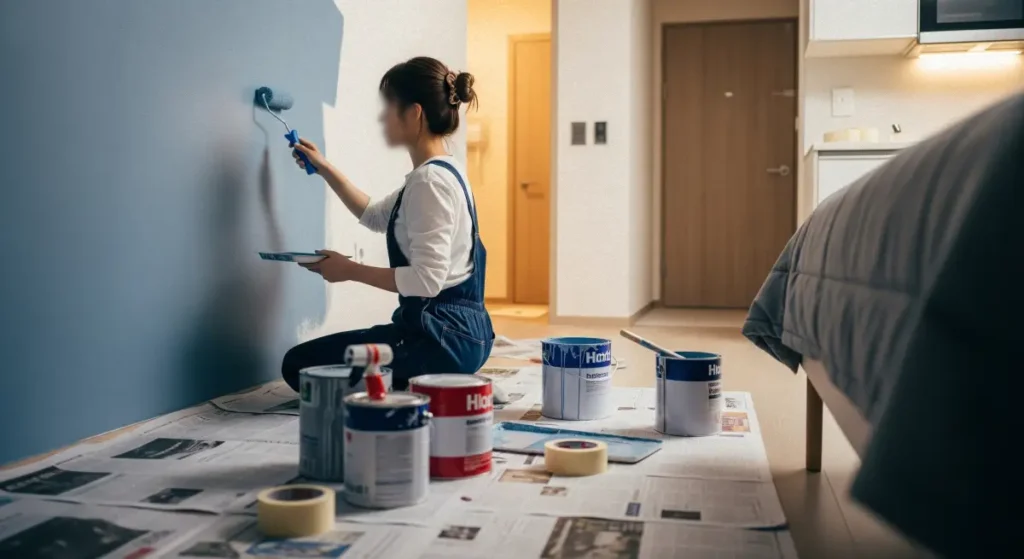 셀프 페인팅 민트 벽, DIY pastel wall painting