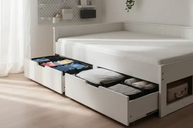 7평 원룸 자취생 - 이케아 브림네스 수납 침대, IKEA BRIMNES storage bed