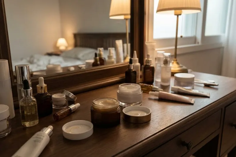 겨울철 속건조로 고민하는 복잡한 화장대
