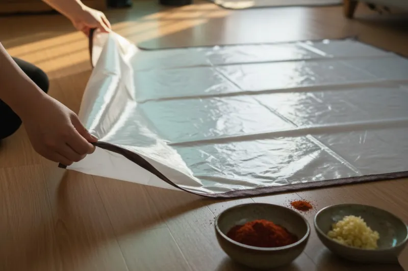 다이소 김장매트 펼치는 모습