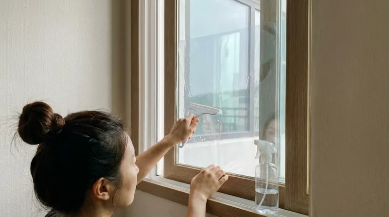 무점착 창문 단열필름 셀프 시공 장면