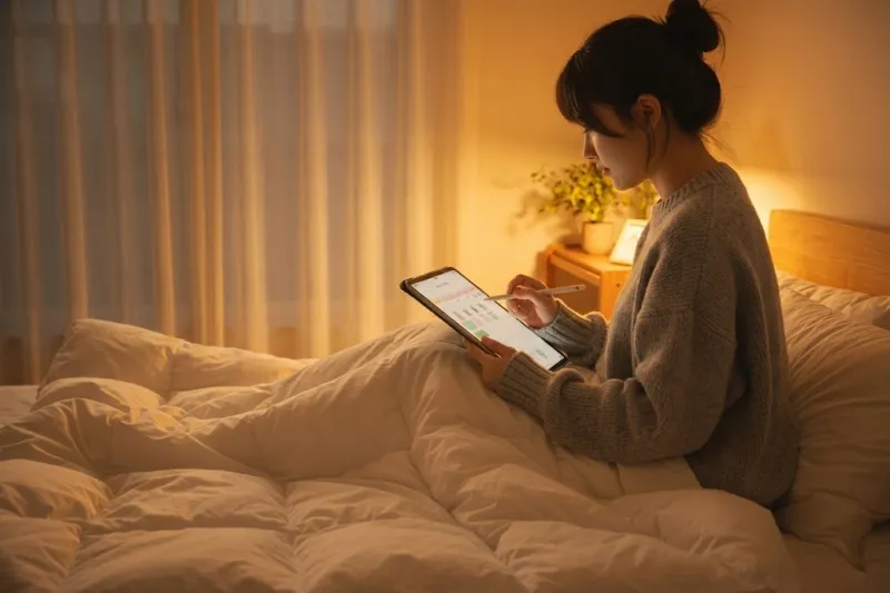 아이패드 굿노트 다이어리 꾸미기 침대 위 모습