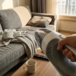 주말 대청소 시작 전 약간 어질러진 거실 풍경과 준비하는 손