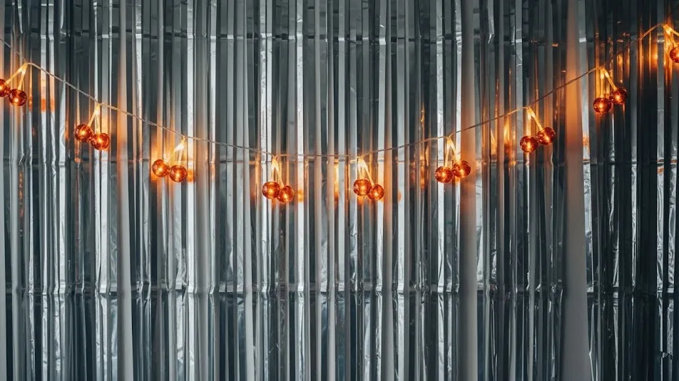 홀로그램 파티커튼과 앵두전구 조명 배치