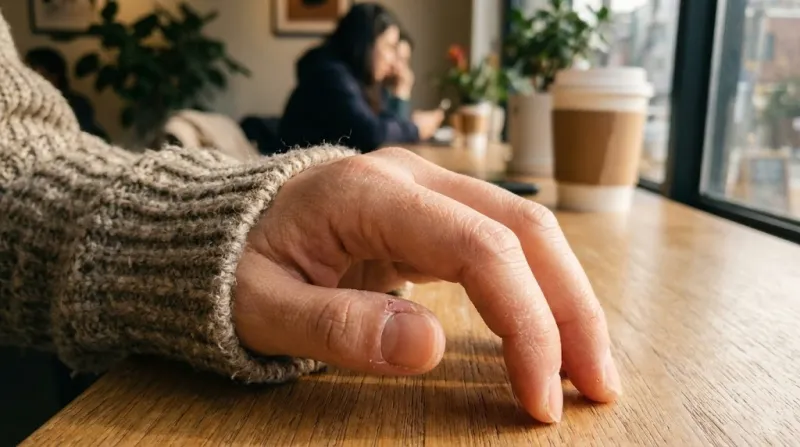 니트 소매 아래 건조해서 튼 손등