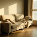 공기청정기가 있는 따뜻한 거실 인테리어