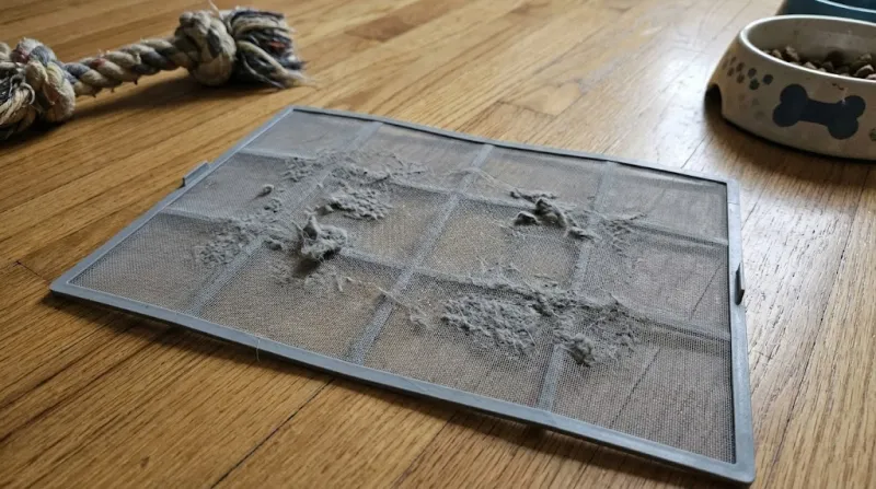 반려동물 털이 낀 공기청정기 필터