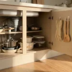 여유 공간을 남겨두고 깔끔하게 정리된 싱크대 하부장 애프터