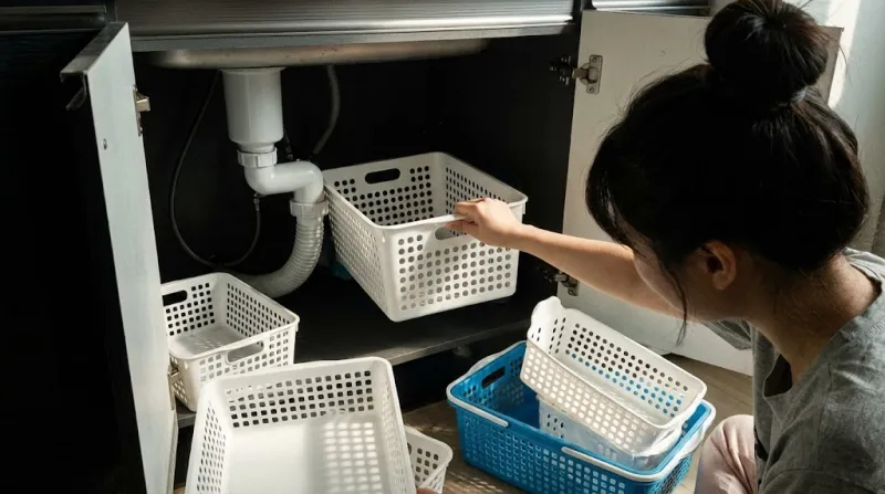 싱크대 배수관에 걸려 들어가지 않는 잘못 산 수납 바구니들