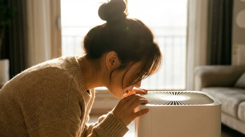 공기청정기 냄새 확인하는 모습