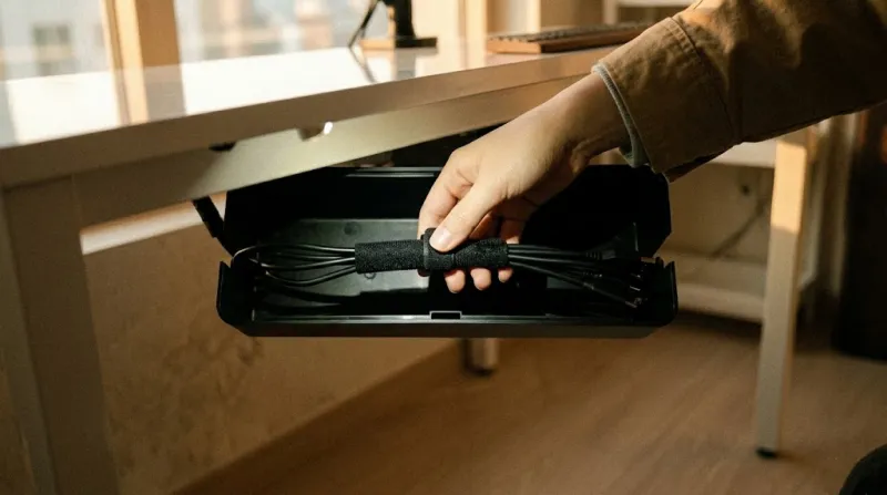 무타공 멀티탭 정리함과 전선 정리 튜브 활용 모습