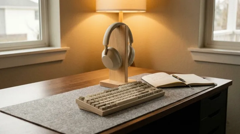 펠트 데스크 매트와 가지런히 정리된 감성 데스크 셋업