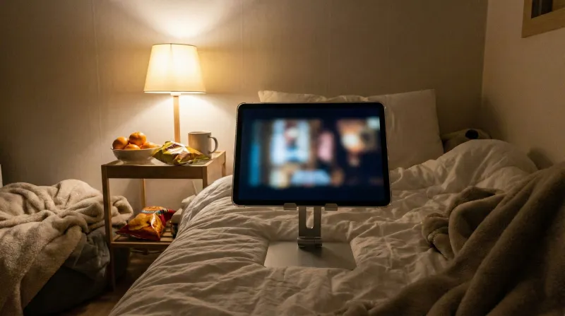 침대에서 아이패드로 넷플릭스 보는 감성