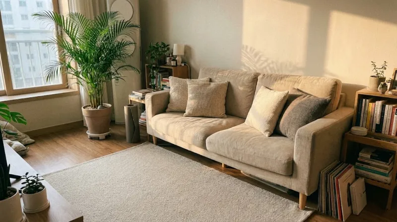 좁은 거실 넓어 보이는 법- 2026 봄 트렌드 뉴 뉴트럴 좁은 거실 인테리어 톤온톤 스타일링 아레카야자