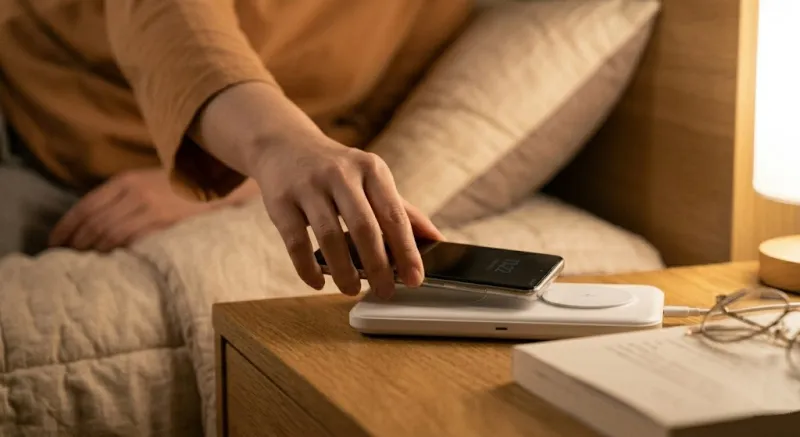 3in1 맥세이프 거치대 - 자기 전 3분 루틴 무선 충전 거치대 사용 모습