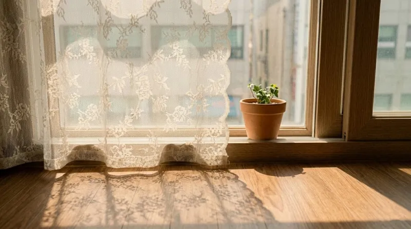 전세집 무타공 안뚫어고리 쉬폰 레이스 커튼