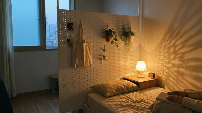 저녁 무드의 아늑한 자취방 플랜테리어 조명