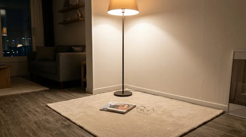 간접 조명과 단모 러그로 완성한 아늑한 거실