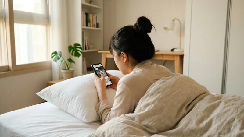 깨끗한 침구에서 휴식하는 자취방 일상