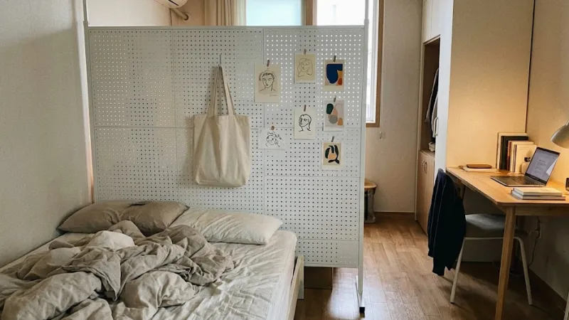 원룸 공간분리 타공판 파티션 인테리어