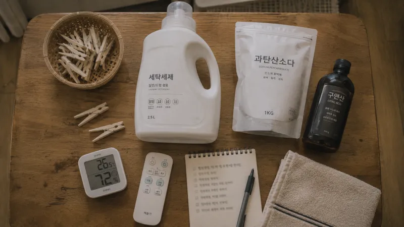 장마철 빨래 관리에 필요한 생활용품과 체크리스트